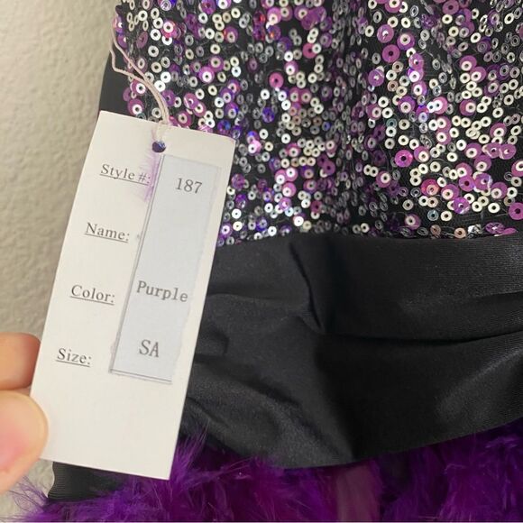 Glamour dance costume purple velvet sequin feather sassy 187 adult small SA -NEW - Picture 9 of 12